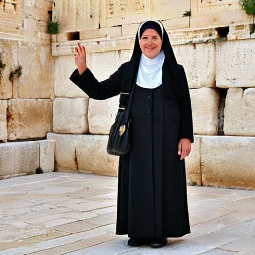 Home 11 **
"A professional female tourist fully clothed in modest travel attire, standing in front of the Western Wall (Kotel) in Jerusalem, safe for work, appropriate content, perfect anatomy, natural proportions, well-formed hands, proper finger count, natural pose, daytime, clear sky, professional photography, family-friendly."
**
