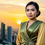팔레스타인과 이슬람 금융 - **Prompt:** A Thai businesswoman in a modest, elegant silk dress, standing confidently in front of t...