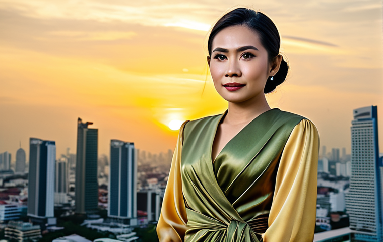 팔레스타인과 이슬람 금융 - **Prompt:** A Thai businesswoman in a modest, elegant silk dress, standing confidently in front of t...